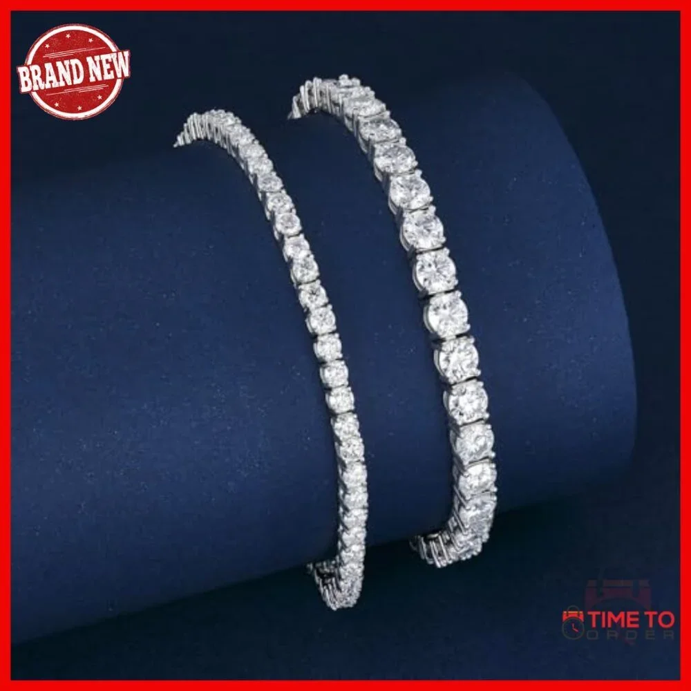 Sterling Silver Moissanite Tennis Bracelet, Unisex, 7.88 Inches, Double Safety